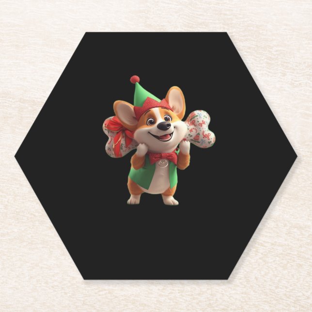Cute Christmas Corgi Classic T-Shirt Paper Coaster (Front)
