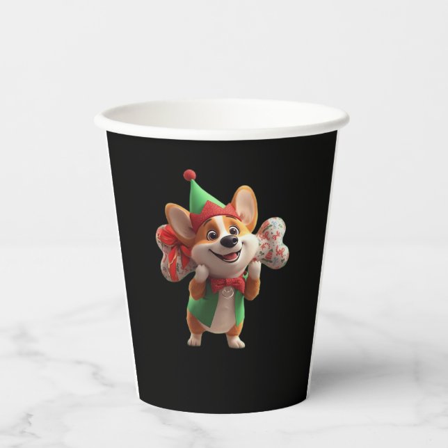 Cute Christmas Corgi Classic T-Shirt Paper Cups (Front)