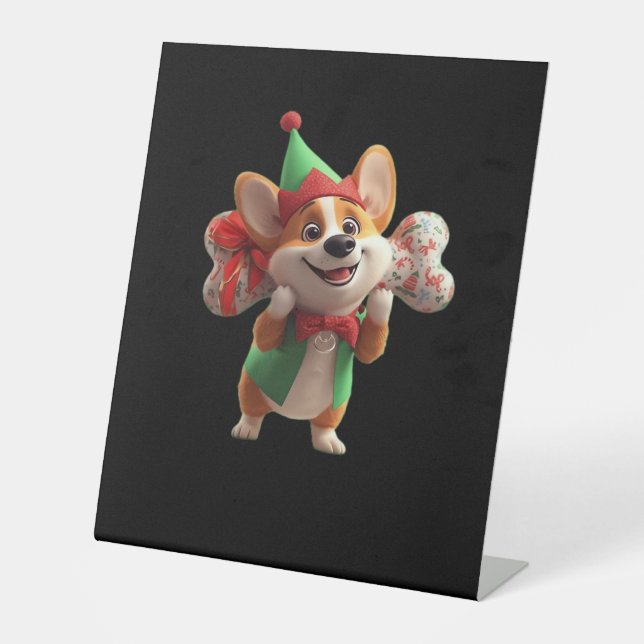 Cute Christmas Corgi Classic T-Shirt Pedestal Sign (Front)