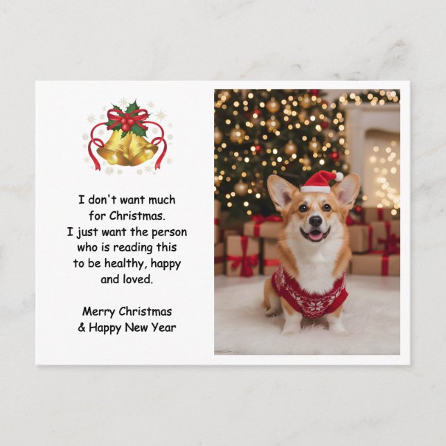 Cute Christmas Corgi Dog Custom Photo Holiday Postcard (Front)