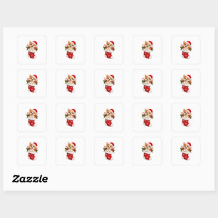 Cute Christmas Corgi Dog Festive Pattern Fleece Bl Square Sticker