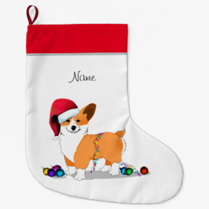 Cute Christmas Corgi Dog Large Christmas Stocking