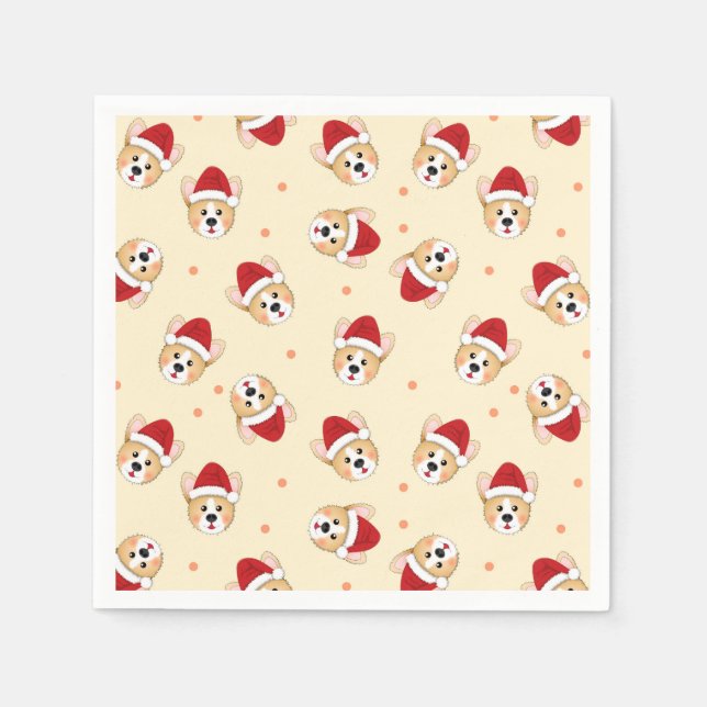 Cute Christmas Corgi Dog Pattern | Holidays Napkin (Front)
