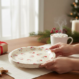 Cute Christmas Corgi Dog Pattern Holidays Paper Plate