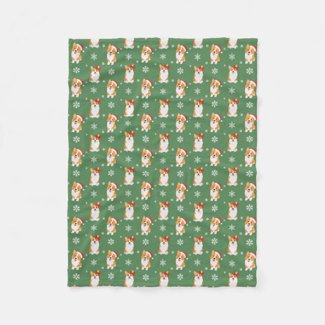 Cute Christmas Corgi  Fleece Blanket (Front)