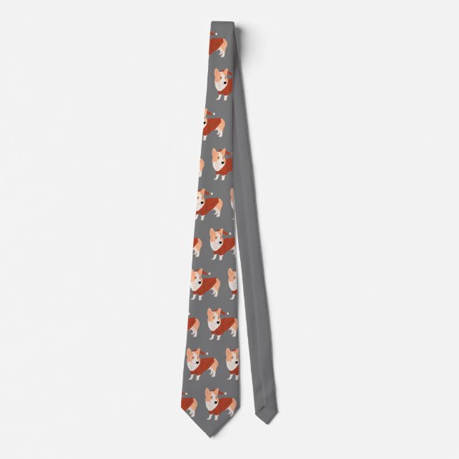 Cute Christmas Corgi Pattern Tie (Front)
