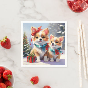 Cute Christmas Corgis Holiday Delight Napkin