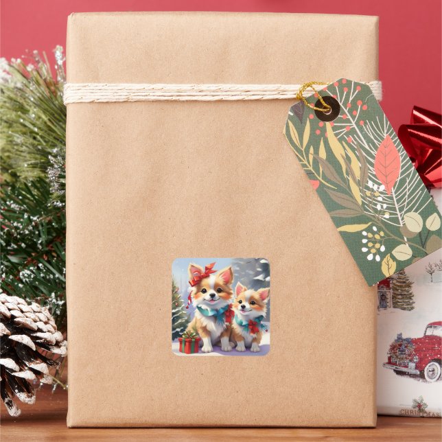 Cute Christmas Corgis Holiday Delight  Square Sticker (Holiday)