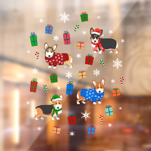 Cute Christmas Corgis in Hats & Sweaters Window Cling