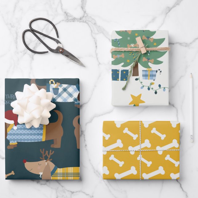 Cute Christmas Costume Dog and Duck Illustration  Wrapping Paper Sheet (Front)