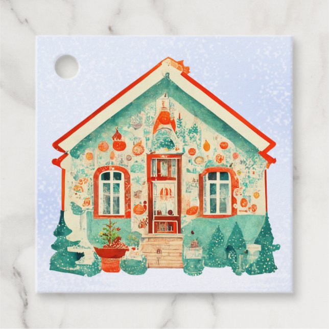 Cute Christmas Cottage Gift Tags (Front)