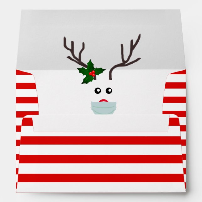 Cute Christmas Covid Reindeer Wearing Face Mask Envelope (Back (Bottom))