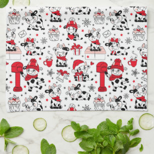 Cute Christmas Cow Bull Tea Towel