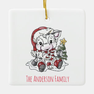 Cute Christmas Cow    Ceramic Ornament