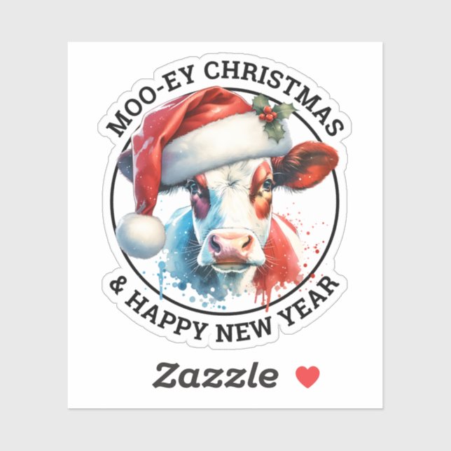 Cute Christmas Cow in Santa Hat Personalised (Sheet)