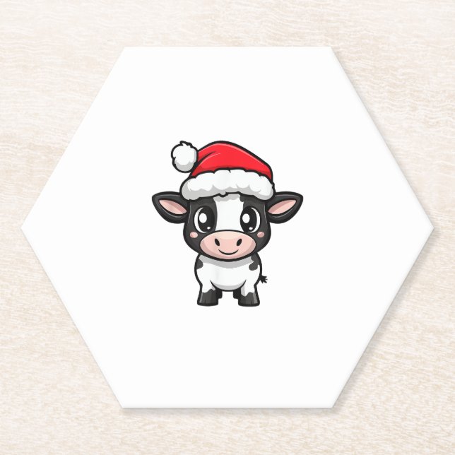 Cute Christmas Cow Xmas Comic  Paper Coaster (Front)