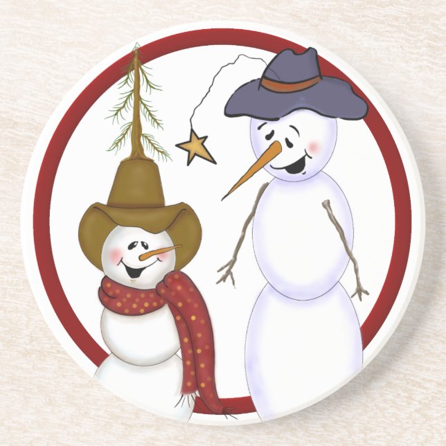 Cute Christmas Cowboy Snowman Coaster (Front)