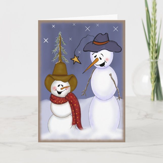 Cute Christmas Cowboy Snowman Holiday Card (Front)