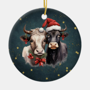 Cute Christmas Cows Ceramic Tree Decoration