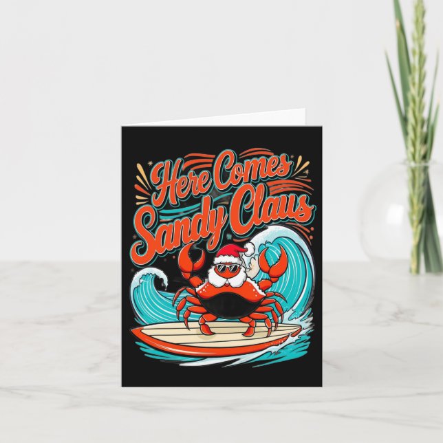 Cute Christmas Crab Pun Santa Hat  Card (Front)