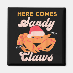Cute Christmas Crab Pun Santa Hat, Here Comes Sand Magnet