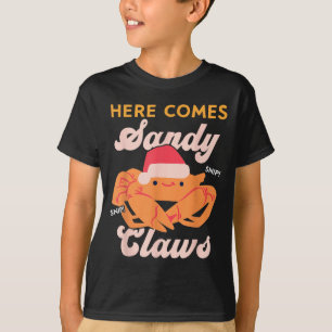 Cute Christmas Crab Pun Santa Hat, Here Comes Sand T-Shirt
