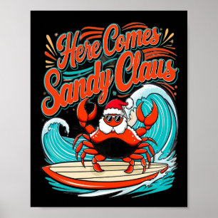 Cute Christmas Crab Pun Santa Hat Poster
