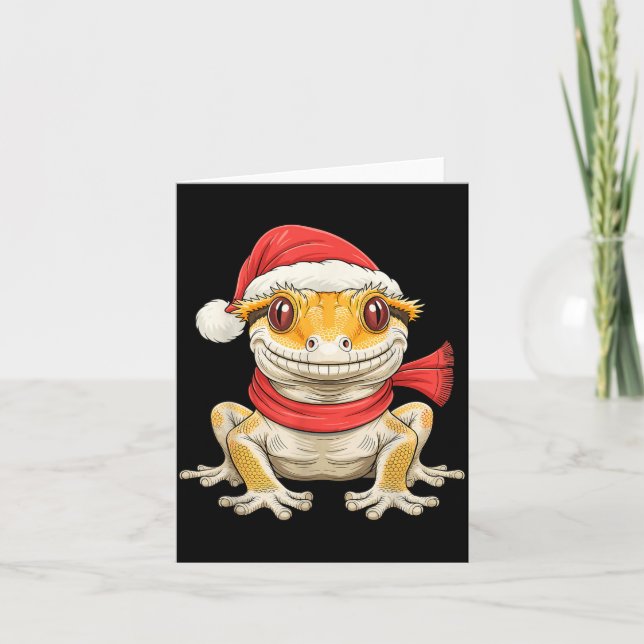 Cute Christmas Crested Gecko Santa  Card (Front)