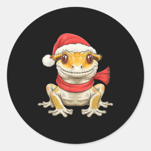 Cute Christmas Crested Gecko Santa  Classic Round Sticker