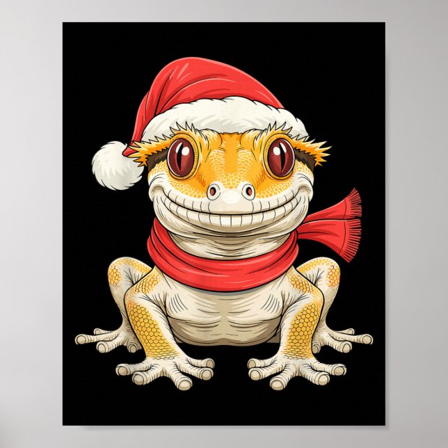 Cute Christmas Crested Gecko Santa  Poster (Front)