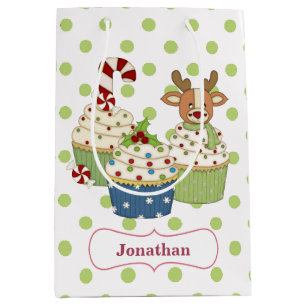 Cute Christmas Cupcake Polkadot Personalised Medium Gift Bag