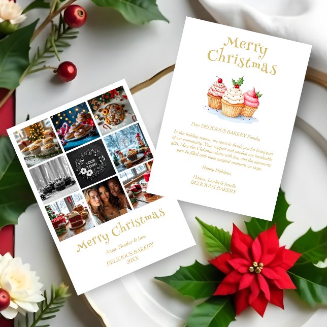 Cute Christmas Cupcakes Collage 8 Photos Business  Holiday Card (Cute Christmas Cupcakes Collage 8 Photos Business Holidays Cards.)