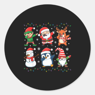 Cute Christmas Dabbing Santa Elf Reindeer Boys Gir Classic Round Sticker
