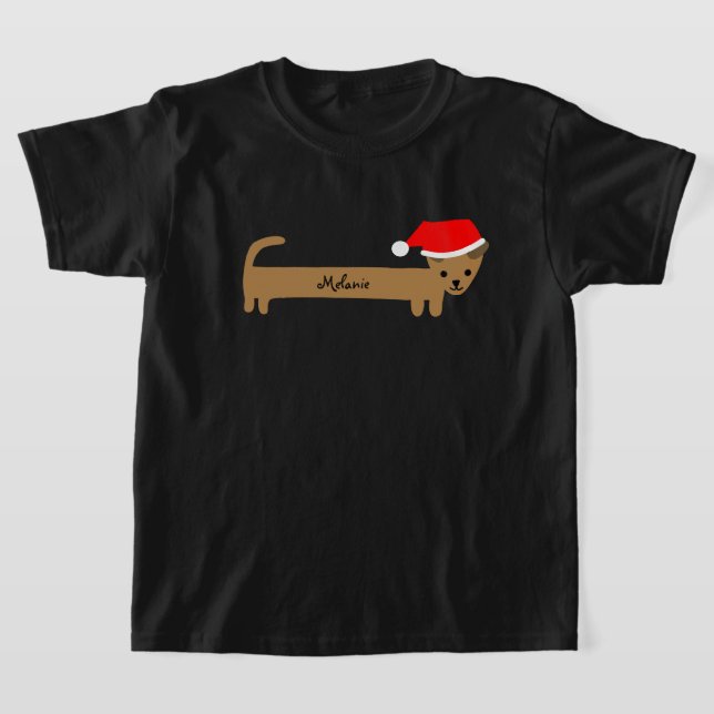 Cute Christmas Dachshund Custom Name Kids T-Shirt (Laydown)