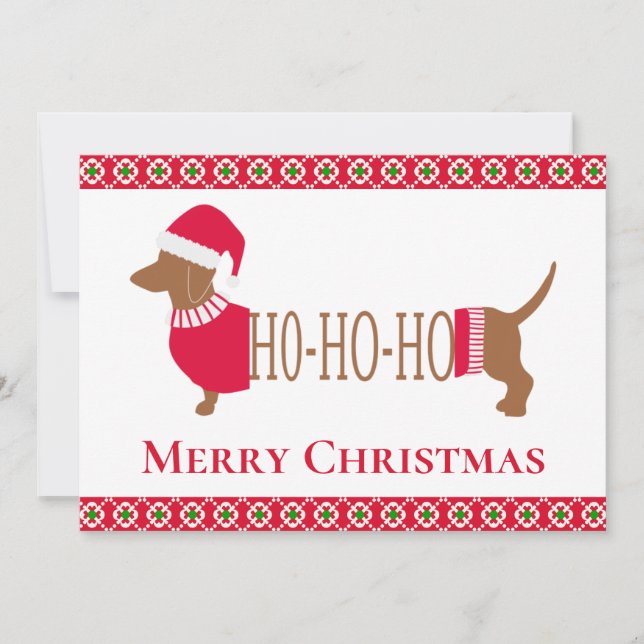 Cute Christmas Dachshund Dog Holiday Card (Front)