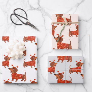 Cute Christmas Dachshund Multi Pack Reindeer Dog Wrapping Paper Sheet