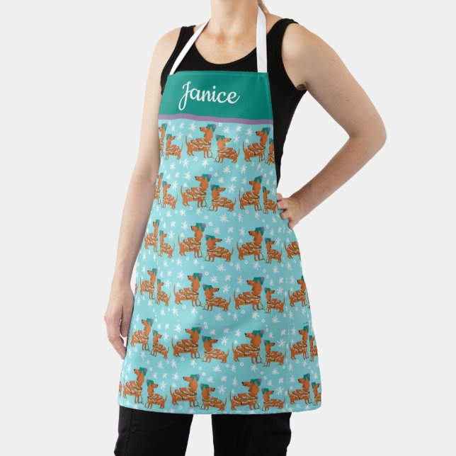 Cute Christmas Dachshund Snowflake Pattern Apron (Insitu)