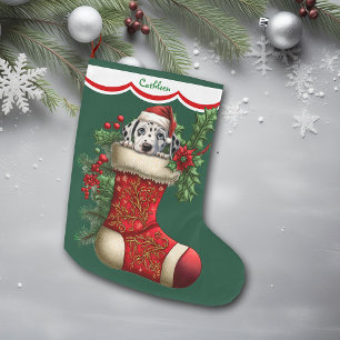 Cute Christmas Dalmatian Puppy Peeking Large Christmas Stocking