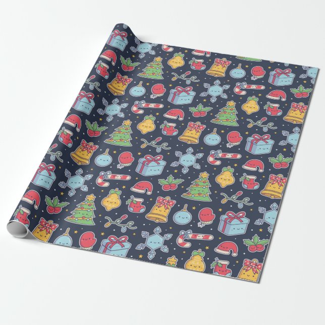 Cute Christmas Decorations Doodles Pattern Wrapping Paper (Unrolled)