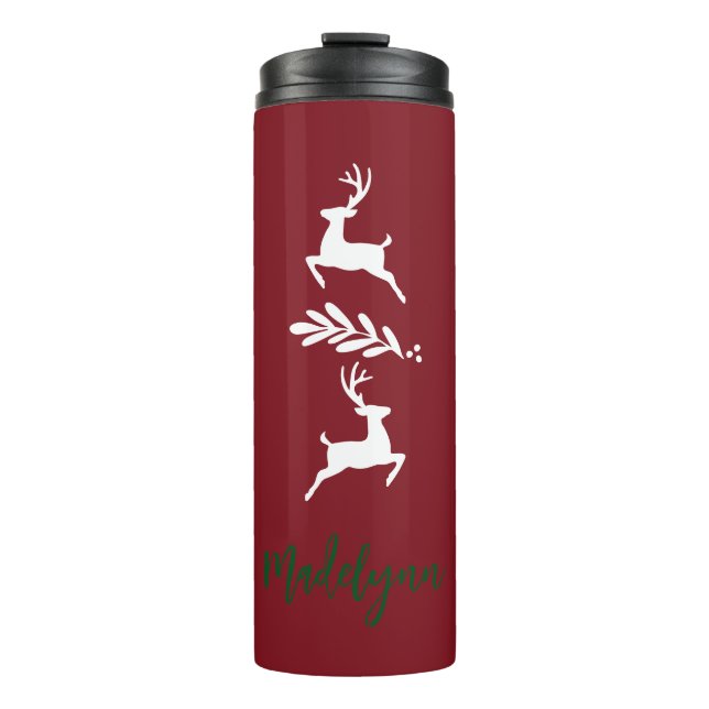 Cute Christmas Deer and Custom Name  Thermal Tumbler (Front)