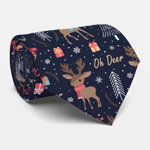 Cute Christmas deer and symbols pattern Tie