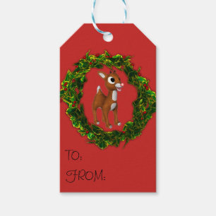 Cute Christmas Deer and Wreath Gift Tags