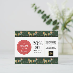 Cute Christmas Deer Custom Coupon Discount  Postcard