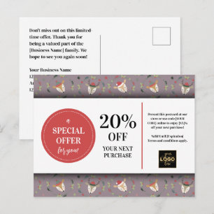Cute Christmas Deer Custom Coupon Discount  Postcard