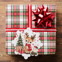 Cute Christmas Deer Fawn with Christmas Tree