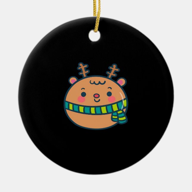 Cute Christmas Deer Festive Classic Design Ceramic Tree Decoration (Front)