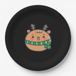 Cute Christmas Deer Festive Classic Design Paper Plate
