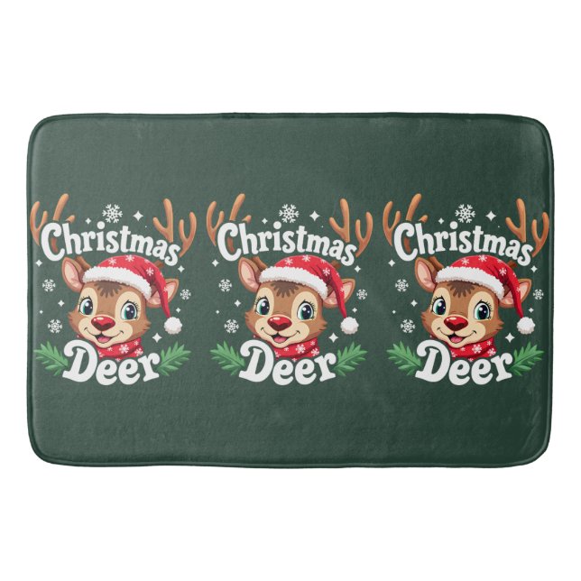 Cute Christmas Deer Illustration Bath Mat (Front)
