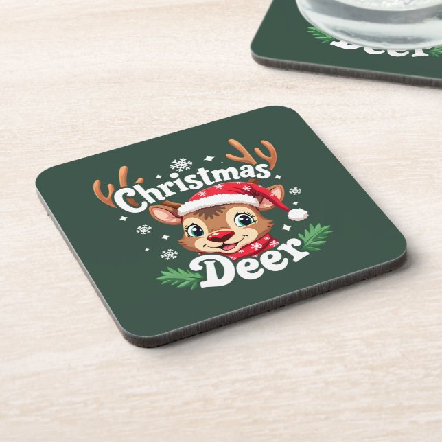 Cute Christmas Deer Illustration Coaster (Left Side)