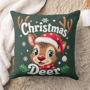 Cute Christmas Deer Illustration Cushion